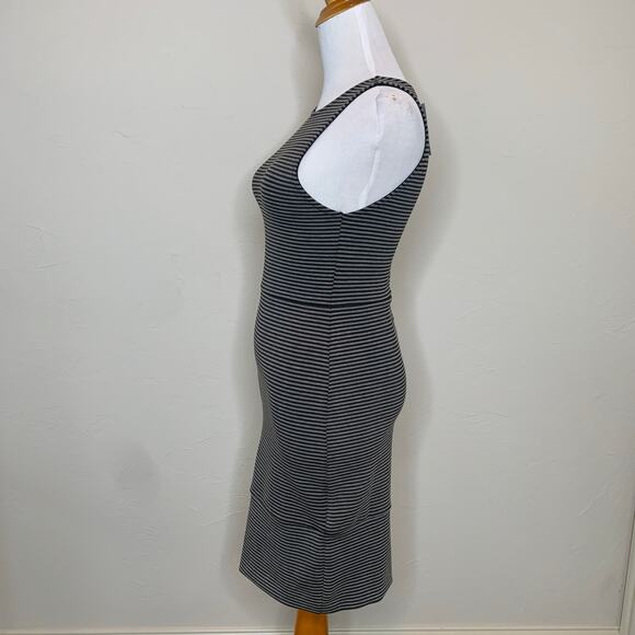 Topshop Black Taupe Stripe BodyCon Dress Medium - Picture 3 of 10